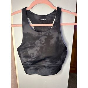 AllFenix Aryah Women's High Neck Sports Bra Tie-Dye Charcoal Size S Yoga Workout